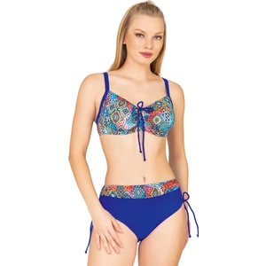 Kadın Büyük Beden Balenli Destekli Geometrik Desenli Bikini Takımı