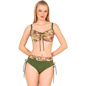 Kadın Büyük Beden Balenli Destekli Kolaj Desenli Bikini Takımı