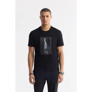 Erkek Regular Fit Siyah Bisiklet Yaka Baskılı Bi-Stretch İnterlok T-Shirt A51Y1029