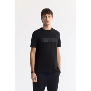 Erkek Siyah Regular Fit Bisiklet Yaka Enjeksiyon Baskılı Interlok T-shirt A51y1021