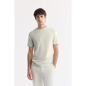 Erkek Ekru Regular Fit Bisiklet Yaka Viskon Karışımlı Dokulu Triko T-shırt A51y5163