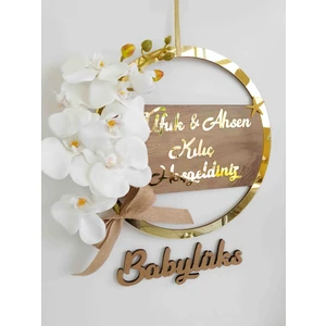 BL Baby Lüks Orkideli Hoşgeldiniz Dış Ev Kapı Süsü Aile Isimli Gold Yazılı