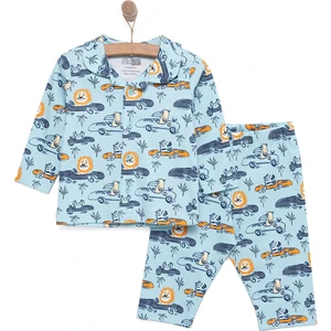 Uzun Kol Gömlek Yaka Safari Desenli Pijama Takımı