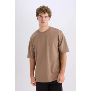 Oversize Geniş Kalıp Ütü Gerektirmeyen Bisiklet Yaka Kısa Kollu Basic Düz Ağır Kumaş Tişört X3926AZ25SP