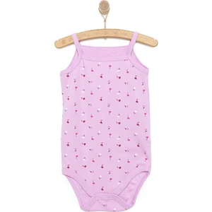 Hellobaby Kız Bebek  Ip Askılı Body Ribana Kumaş Çıtçıtlı Ip Askılı Kol Lila