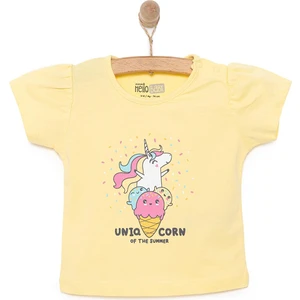 Basic Kız Dondurma Unicorn Baskılı T-Shirt Kız Bebek