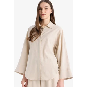 Relax Fit Keten Karışımlı Uzun Kollu Tesettür Gömlek Tunik B9835AX25SP