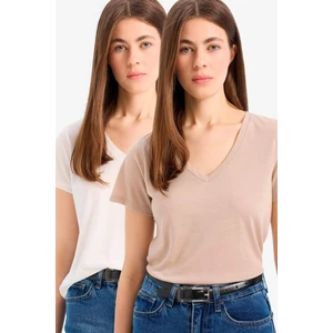 Regular Fit V Yaka Basic Düz 2'li Tişört F1015AX25SM