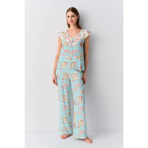 Flowers Askılı Gömlek Yaka Pijama Takımı