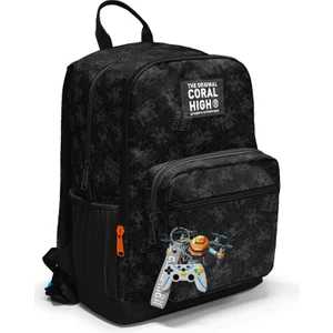 Coral High Siyah Drone Desenli Dört Bölmeli Okul Sırt Çantası 23691