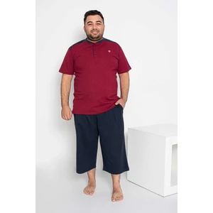 Erkek Büyük Beden 3 Düğme %100 Pamuk Kısa Kol Cepli Kapri Bermuda Pijama Takımı