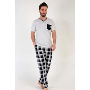 Gri Melanj Erkek Kısa Kollu Büyük Beden Pijama Gri Melanj