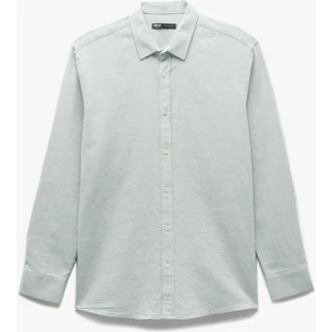 Pamuklu Düğmeli Armürlü Uzun Kollu Gömlek