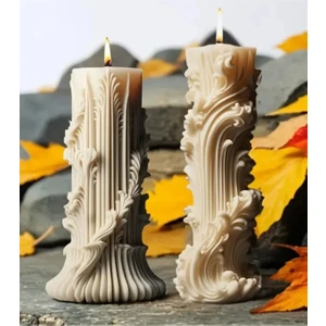 2'li Sarmaşık Desenli Dekoratif Doğal Silindir Mum Seti