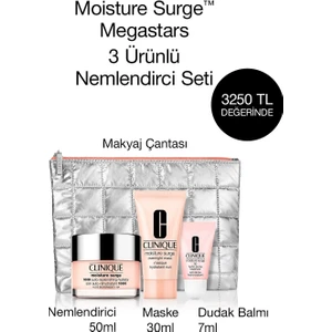 Moisture Surge™ Megastars 3 Ürünlü Nemlendirici Seti - Yüz Kremi 50ml, Maske 30ml, Balm 7ml, Çanta