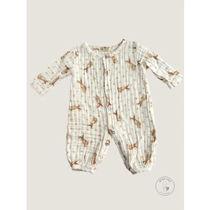 GizBee Baby for little ones Çıtçıtlı Müslin Tulum | Ekru Kanguru Desenli | Kiremit | Yenidoğan | 0-3 | 3-6 | 6-9 | 9-12 Ay |  Pamuklu