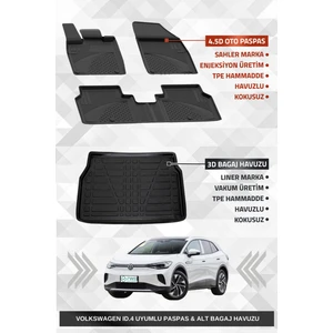 Volkswagen Id.4 2020+ Uyumlu 4.5d Premium Havuzlu Oto Paspas ve Liner Marka 3D Alt Bagaj Havuzu