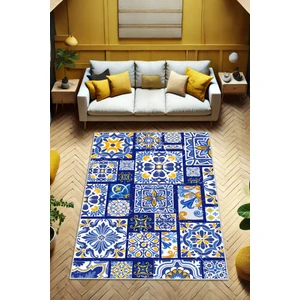 The Reef Design Patchwork Seramik Desenli Dokuma Tabanlı Yazlık Halısı Çini Desenli Oturma Odası Halısı