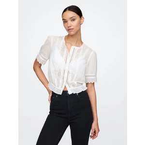 Kadın Beyaz Dantel Işlemeli Balon Kol Gömlek