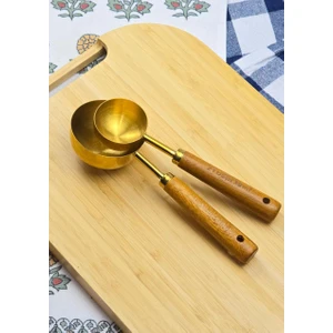 Ahşap Saplı Gold Ölçü Kaşığı Takımı - 2'li Kahve Ölçüm Kaşığı - 30 + 60 ml