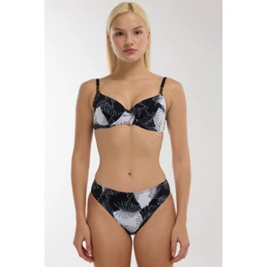 40218 Siyah Yaprak Desenli Toparlayıcı Bikini Takımı