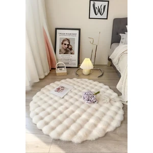 Bubble Yuvarlak Krem Uzun Tüylü Yumuşak Peluş Kaymaz Yıkanabilir Salon Oturma Odası Balkon Halı