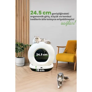 Yeni Nesil Akıllı Otomatik Kedi Tuvaleti, App ile Kontrol, 75LT Iç Hazne, 7lt Çöp Haznesi , Siyah