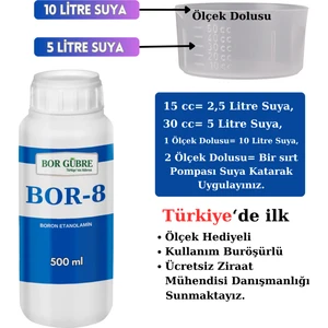 Bor -8 -500ml-Organik Sıvı Gübre -Köklenme ve Direnç Artışı Oluşturur. Ürün Kalitesi ve Verimini Arttırır. (Fabrikadan Halka Üretim Zinciri Kampanyası ile Satılmaktadır.)