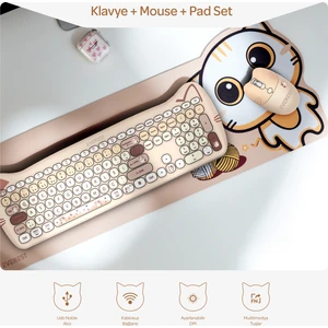 KM-6283 Catty Renkli Tuşlu Bej 2.4 Ghz + Bt Kablosuz Q Multimedia Klavye + Mouse + Pad Set