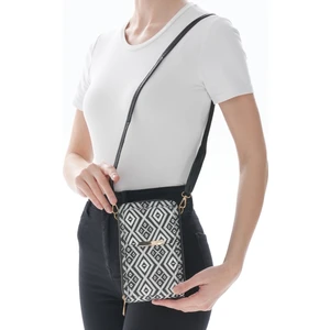 Siyah Desenli Telefon Bölmeli Üç Gözlü Ayarlanabilir Askılı Cüzdan Çanta