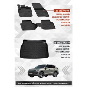Volkswagen Tiguan 2024+ Uyumlu 4.5d Premium Havuzlu Paspas ve Liner Marka 3D Alt Bagaj Havuzu