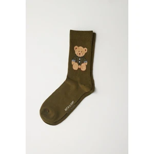 Teddy Desenli Soket Çorap Haki