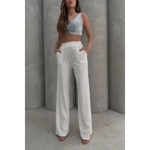 Lesa Wear Yumuşacık Yüksel Bel Geniş Paça Likralı Jarse Pantolon Flared