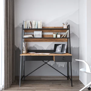 Crow Çalışma Masası , Metal Ayaklı Çalışma Masası, Raflı Çalışma Masası, Atlantik Çam-Siyah
