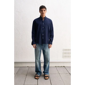 Oversize Dökümlü Hafif Keten Gömlek