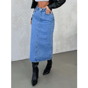 Kadın Denim Pamuklu Yüksek Bel Uzun Etek
