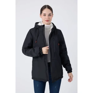 Kadın Siyah Içi Kürklü Su ve Rüzgar Geçirmez Kapüşonlu Kışlık Mont & Kaban & Parka