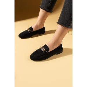 Pembe Potin Taşlı Metal Toka Detaylı Rahat Kalıp Kadın Babet 016-080-25SÜET