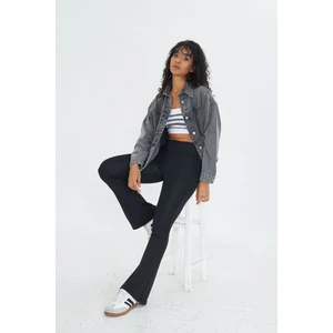 Lesa Wear Kadın Siyah Yüksek Bel Toparlayıcı Çift Cepli Ispanyol Paça Tayt Bootcut