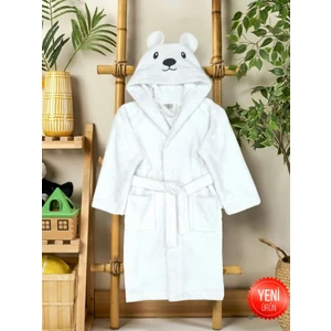 Gürpamuk Home Baby Pamuklu Kalın Yumuşacık Kapşonlu Kız-Erkek Çocuk Bornozu Beyaz/kutup Ayısı