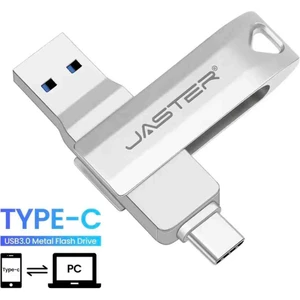 Jaster 256Gb. Type-C ve Usb 3.0 Hızlı Usb Flash Bellek Otg Çift Girişli Metal Sağlam ve Orjinal