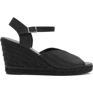 Kadın Siyah Simli Bilekten Tokalı Dolgu Topuklu Espadril Sandalet 25SFD2074SM