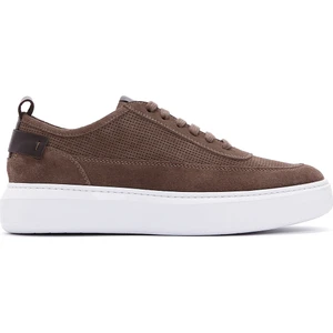 Erkek Vizon Bağcıklı Kalın Tabanlı Süet Deri Sneaker 25SFD740310