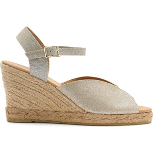 Kadın Altın Simli Bilekten Tokalı Dolgu Topuklu Espadril Sandalet 25SFD2074SM