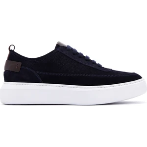 Erkek Lacivert Bağcıklı Kalın Tabanlı Süet Deri Sneaker 25SFD740310