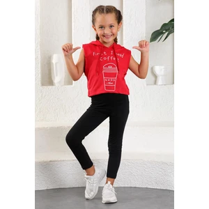 Kız Çocuk First I Need Coffee Baskılı Kolsuz Kapüşonlu Sweatshirt 9-12 Yaş
