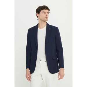 360 Her Yöne Esneyen Pamuklu Esnek Slim Fit Dar Kesim Mono Yaka Armürlü Blazer Ceket