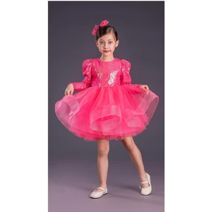 Aden Pullu Payetli Tütü Kabarık Doğum Günü 23 Nisan Parti Kostüm Uzun Kollu Abiye Kız Çocuk Elbisesi