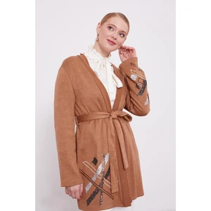 Camel Payet Işlemeli Kaşmir Hırka