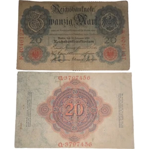 Edi Antik Almanya 20 Mark 1914 Eski Koleksiyon Yabancı Kağıt Para.